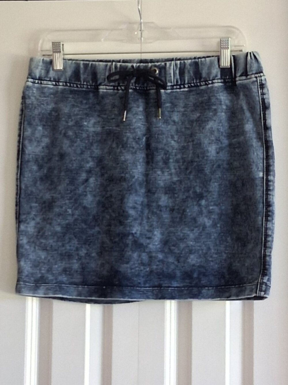 BONGO Blue Acid Wash Elasticized Waist Cotton Blend Mini Skirt Women's Size L